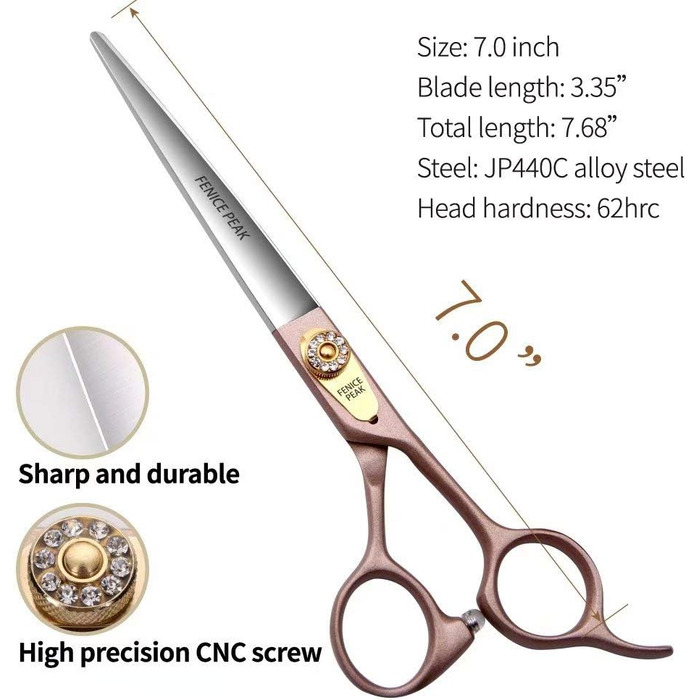 Професійна ножиця для вичісування собак та котів Fenice Peak, 1.2 см, з нержавіючої сталі 440C, 50/56 зубців, 7.5 дюймів