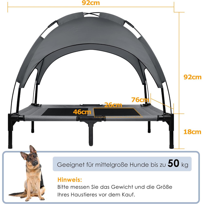 Лежанка для собак з балдахіном, велика, 92 x 76 x 92 см. Водонепроникна, з дихаючим мереживним полотном. Підходить для кемпінгу та пляжу.