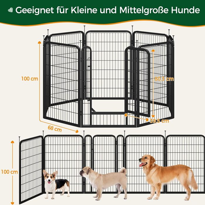 Вольєр для собак Yaheetech 8-секційний, 80 см, для квартири та саду, з'єднання з круглим головою, складаний, без інструментів (100 см висота)