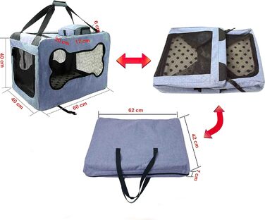 Транспортна сумка для собак та котів, складна, блакитна, розмір M, міцна, дихаюча сітка, комфорт та безпека, 60 x 40 x 40 см, джинсова блакить