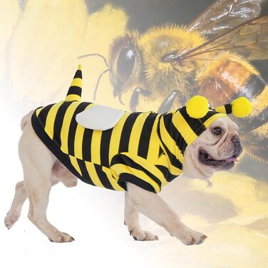 Костюм для собак Kooltail, Бджола, Теплий пуловер з капюшоном, Костюм для домашніх тварин, Cosplay, Тепла куртка з отвором для повідка, Жовта бджола, Розмір Medium