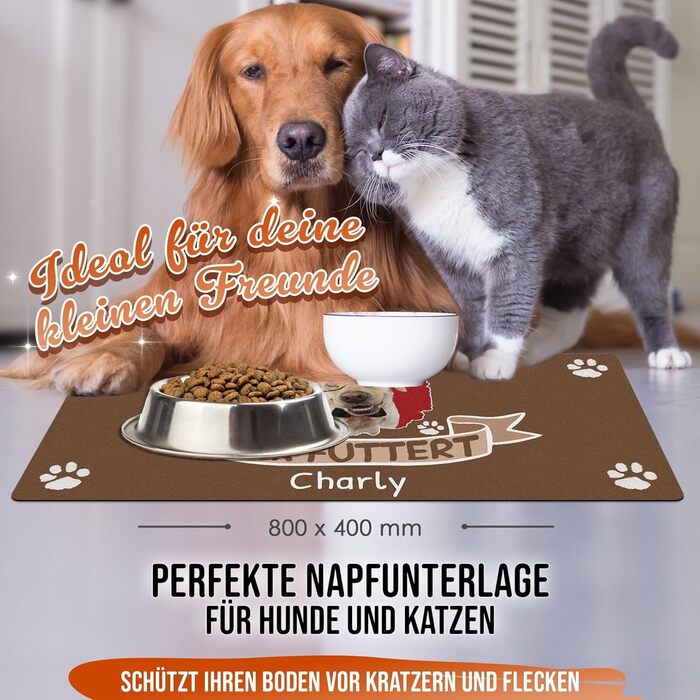 Персоналізована підставка під миску для тварин з фото та ім'ям - PR Print. Фартух для собак та котів, миється, нековзкий (80 x 40 см)