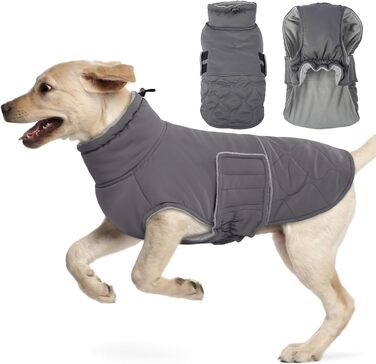 Зимова куртка для собак з отвором для шлейки, тепла підкладка, для коргі, кокер-спанієль (XL, сіра)