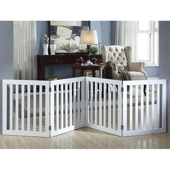 Захисний бар'єр для собак Unipaws - відбійник для сходів без свердління, дерев'яне дитяче ворота, білий (4 елементи, 61 см) 204 x 61 см