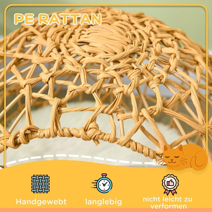 Кігтечка Pawhut для котів: затишна хатинка-ліжко з ротангу, коричнева, Ø45 x 57 см