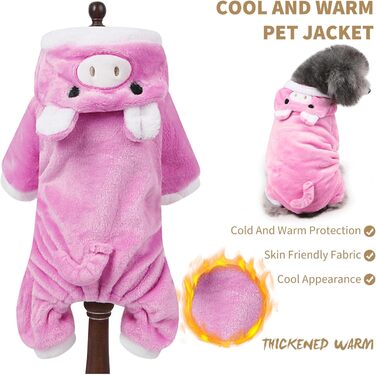 PETCUTE Зимовий теплий одяг для собак, куртка з мультфільмом, піджак для маленьких, середніх та великих собак, пуловер для собак з кнопками, для Лабрадора, Чихуахуа, Французького бульдога (S, Рожевий)