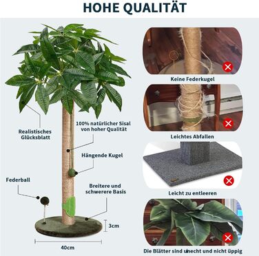 Котяча кігтеточка Meowoou з м'ячиком та стовпчиком 89 см з сизалевого мотузка, кігтешкребок для котів будь-якого віку (Fortune Tree)