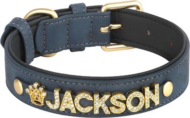PET ARTIST Персоналізоване шкіряне собаче намисто з кристалами та іменними літерами, блискуче собаче намисто зі стразами для собак маленьких, середніх та великих порід, обхват шиї 33-43 см (обхват шиї для собак 20-25 см, блакитне)
