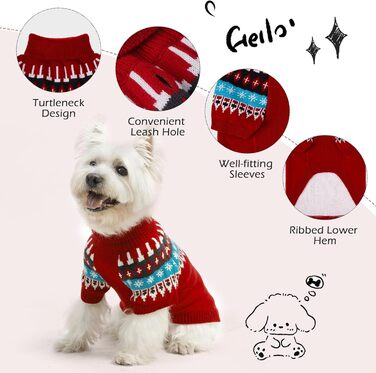 Пуловер для собак EXPAWLORER Fair Isle з візерунком Fair Isle - стильний светр, кофта для цуценят, маленьких, середніх та великих собак, з високим коміром, червоного кольору, розмір M