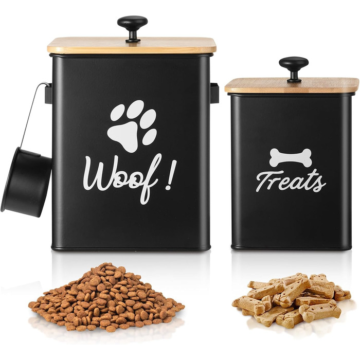 Контейнери для собачих ласощів 2 шт., Металеві банки для корму для собак з герметичними кришками, Чорний колір, 24 × 18 × 24,5 см