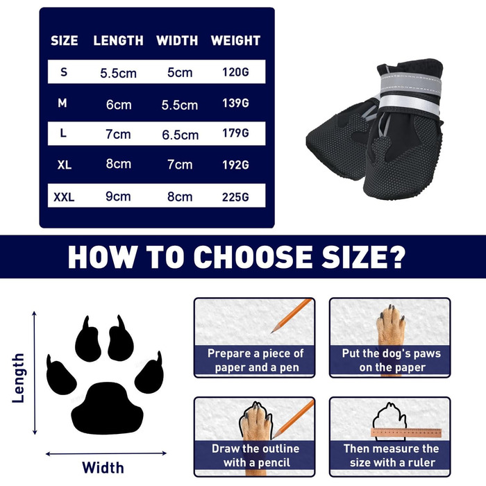 Чоботи для собак REESTBOO, 4 шт. Водонепроникні захисні човники для лап з відбиваючим ремінцем, клямками, для великих собак, чорні (XXL)