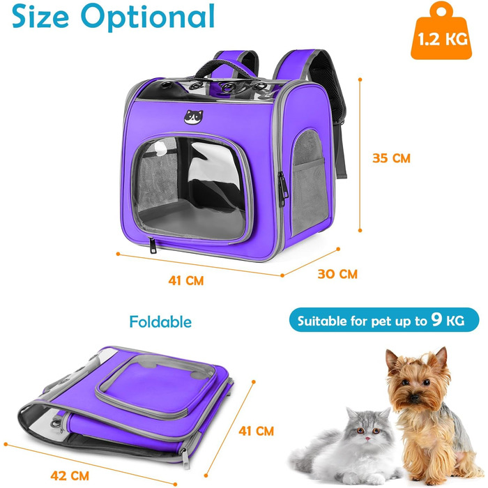 ALLSOPETS рюкзак для котів і собак, складаний, з переднім отвором та дихаючою сіткою, для подорожей, прогулянок і походів, ліловий