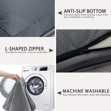 Водонепроникне ліжко для собак Deluxe з плюшем, знімний, пральний чохол, антиковзаюча підкладка, 58,4 x 43,2 см, сірий колір