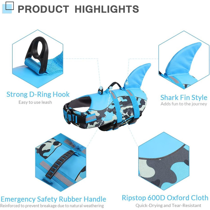 Спасальний жилет для собак 'Hai', блакизно-камуфляжний, XL (набір 1), безпечний для водних розваг