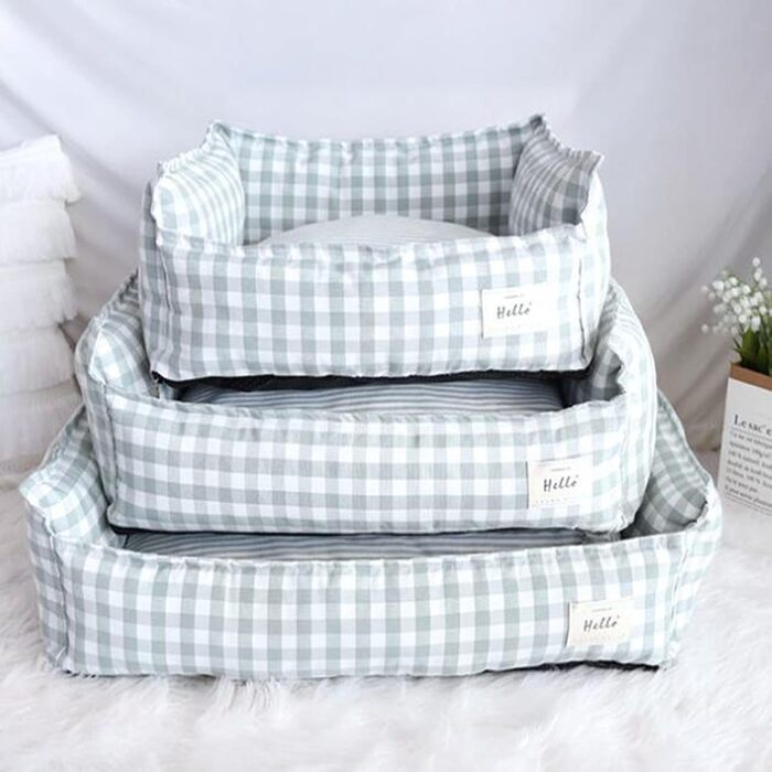 Килимок для собак/кішок, бавовняний льон, в клітинку, дихаючий, з неслизьким дном, заспокійливий, знімний матрац, розмір S, кольору абрикос