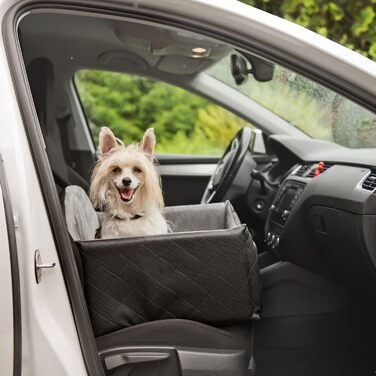 Автоматичний автокрісло для собак 2в1 | Універсальне миюче автокрісло для заднього та переднього сидіння | Лежанка для собак та котів | Чорний колір | Штучна шкіра, пухнастий плюш | 48 x 48 см