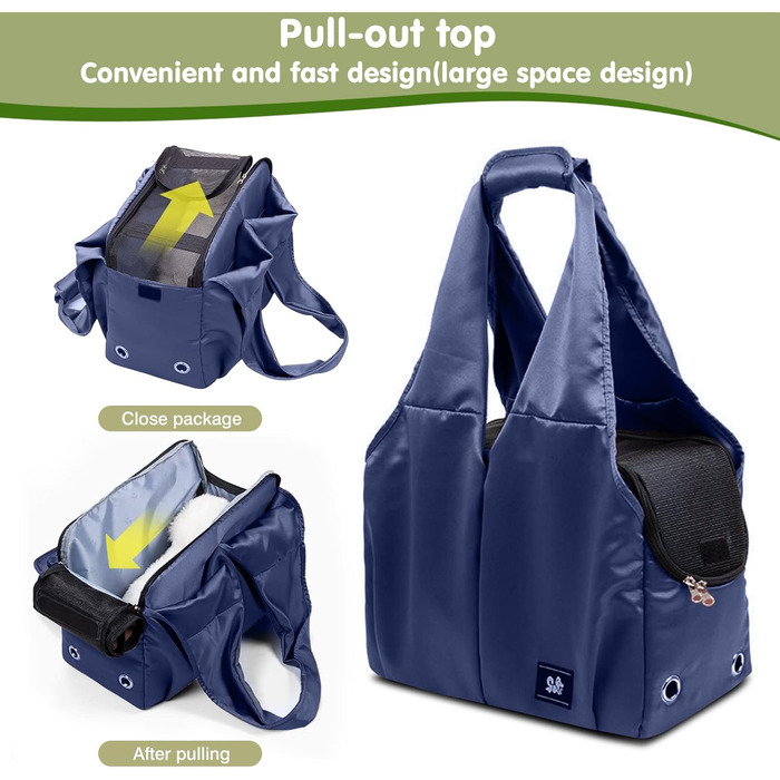 PETCUTE Сумка-переноска для собак та котів, дихаюча, з матом, на плече, з лінійкою безпеки та кишенями, для маленьких та середніх собак, цуценят та котів (Темно-синій)