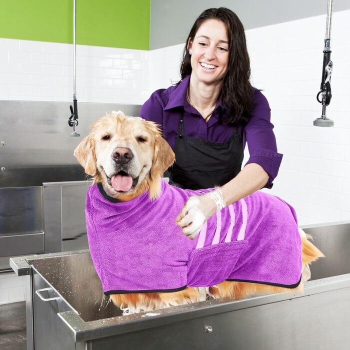 Рушник для собак PETCUTE з мікрофібри з клямкою, супер вбираючий та швидковисихаючий, для середніх та великих собак, машинне прання, (3XL, світло-фіолетовий)