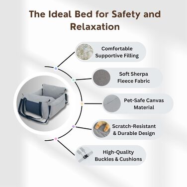 Автокрісло для собак - переноска для маленьких собак до 11,3 кг, водовідштовхувальне, з ременем безпеки, сірого кольору