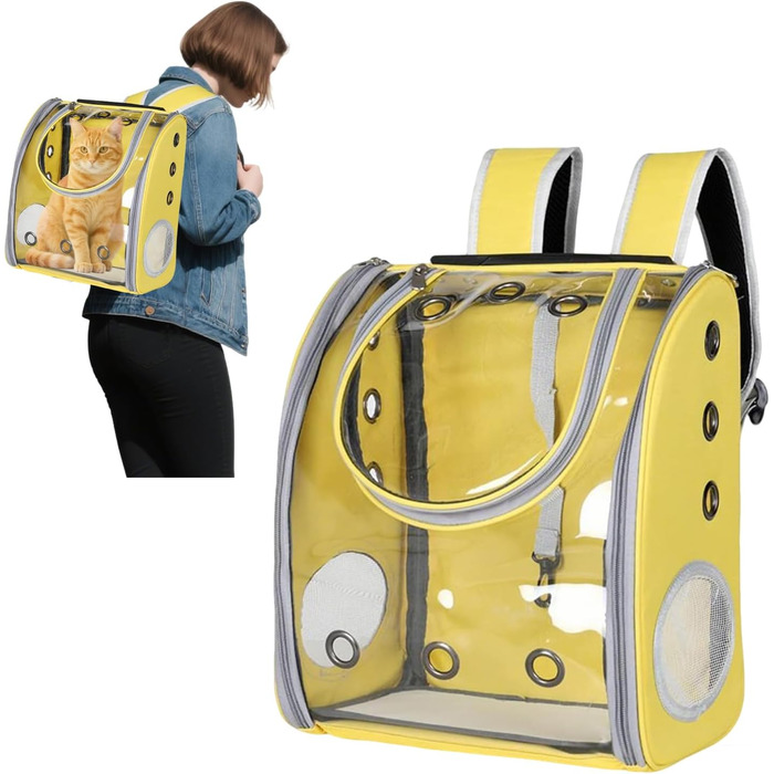 Рюкзак для собак та котів PETCUTE, дихаючий, прозорий, з матрацом, для подорожей, дозволений авіакомпаніями