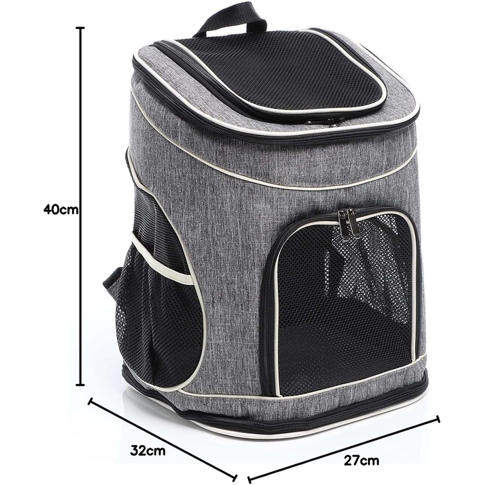 Рюкзак для собак та котів Fudajo: 32x27x40 см, до 6 кг, чорно-сірий, для подорожей