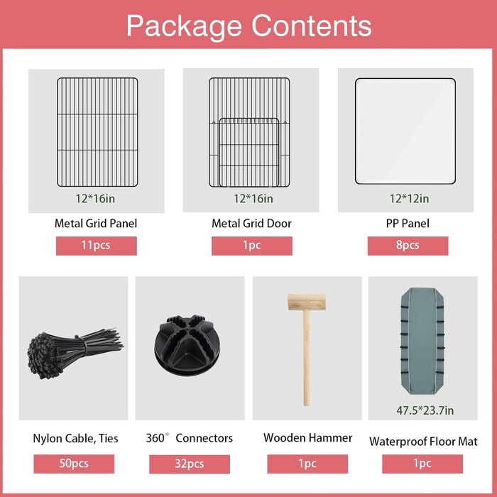 Клітка-загін для дрібних тварин, прозора, з водонепроникним килимком, портативна пластикова клітка для дитинчат, курчат, морських свинок, кроликів, горностаїв, хом'яків, їжаків, для дому та вулиці, 20 панелей (метал: 121 x 61 x 40 см)