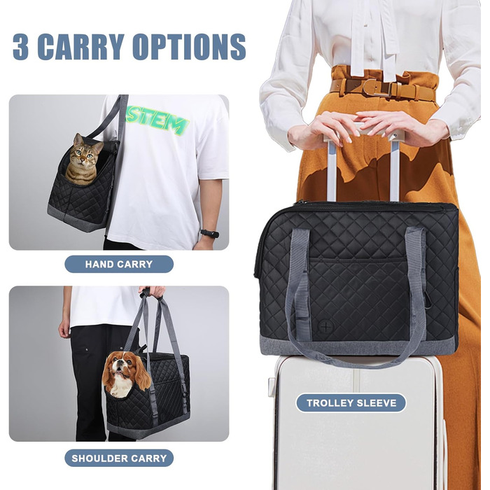 Сумка-переноска для собак та котів, чорна, дихаюча, з кишенями, для маленьких собак, цуценят, кроликів, миючий матеріал