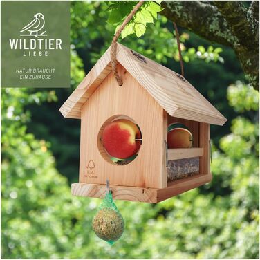 Велике годівничка для птахів з натурального дерева Wildtier Liebe XL - годівниця для птахів, стійка до погодних умов