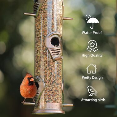 Годівниця для птахів Mixxidea з металевої труби, для зовнішнього використання, підвісна, для диких птахів, 6 портів, годівниця для птахів на гачок, приваблює птахів у саду, на балконі (мідь)