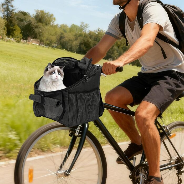 Корзина для велосипеда для собак, сіра, 7,5 кг, з ременями безпеки, дихаюча та міцна, функція рюкзака, 2 кишені