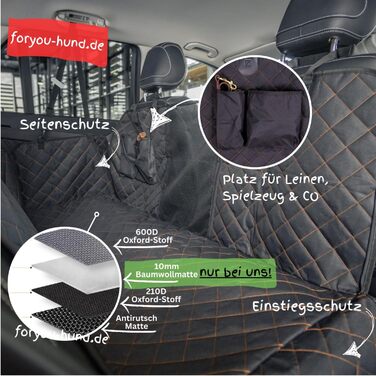 Захист сидінь автомобіля ForYou® з підстилкою для собак - Водовідштовхувальний захист сидінь для собак з боковими панелями та віконцем, стійкий до подряпин, преміум-якість, Made in Germany