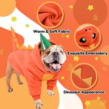 Костюм для собак Лелепет, карнавальний костюм на Хелловін, для великих собак, динозавр, теплий флісовий худі, зимовий халат для собак, зелений (X-Small, помаранчевий з візерунком 