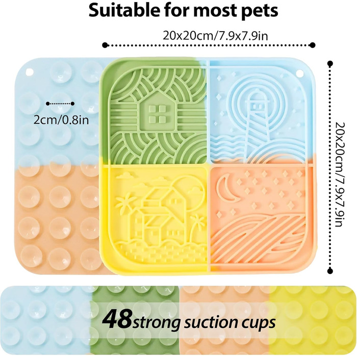 Силіконовий килимок для лизання собак та котів з присосками, багатокольоровий, для повільного годування, зменшує тривогу під час купання та тренувань