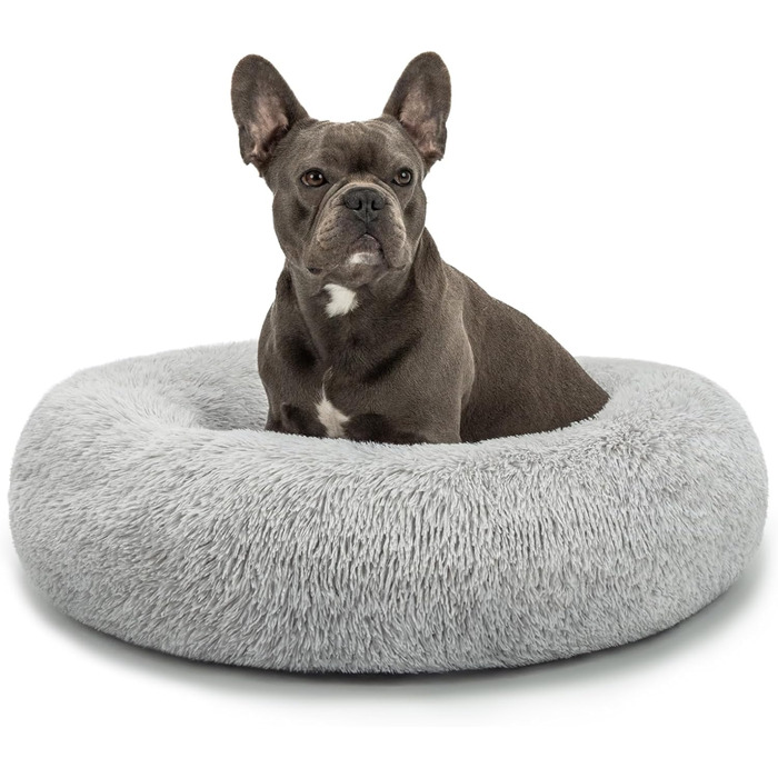 Кругле ліжко для собак та котів Lionto, Ø 70 см, сірий колір, м'який плюш, товста підкладка, 70x70x20 см
