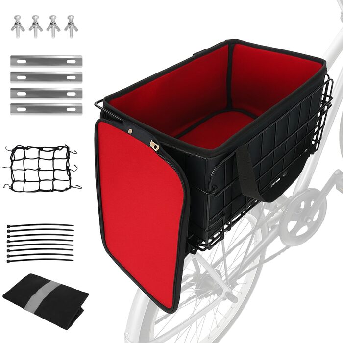 Задній знімний кошик для велосипеда, металевий складний багажник, вантажопідйомність 22 кг, кошик для перевезення тварин та продуктів, з внутрішньою кишенею, універсальний тримач для велосипедів та електровелосипедів