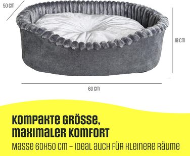 Лежанка для собак та котів, овал 60x50 см, сірий леопардовий принт, Velours, легко миється