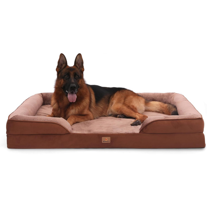 Ортопедичне ліжко для собак великих порід, ергономічне диван-лежанка з піною у формі яйця, водонепроникне, неслизьке, 134x106 см, сіро-коричневий колір