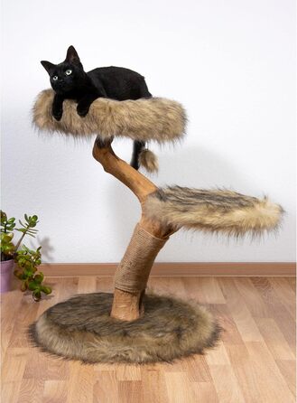 Котячий будиночок Dobar Jimmy з натурального дерева - когтеточка з джуту, іграшковий м'ячик, Ø 50 x 72-82 см, коричневий