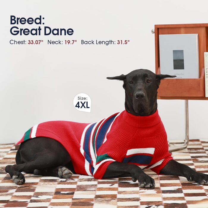 Пуловер для собак IECOii великого розміру XXXXL, для великих порід, в'язаний, теплий, для добермана, німецької доги, 4XL (червоний)