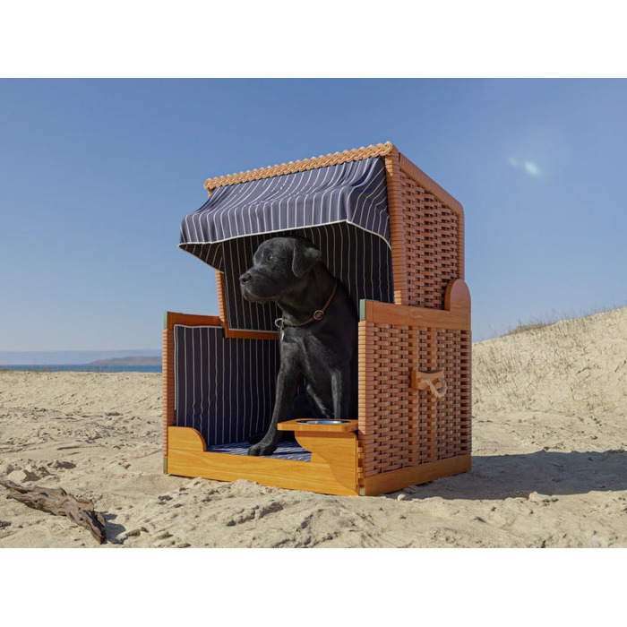 Клітка-лежанка для собак Outgarden з дерева, з водою/мискою та захисним чохлом, чорна з синьо-білими вставками, для малих собак