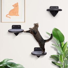 Кліматична стіна для котів XXL з берези | Набір з 3 сходинок з дряпальною поверхнею | Сходи для котів на стіну | Сітка для лазіння котів (Темний колір)