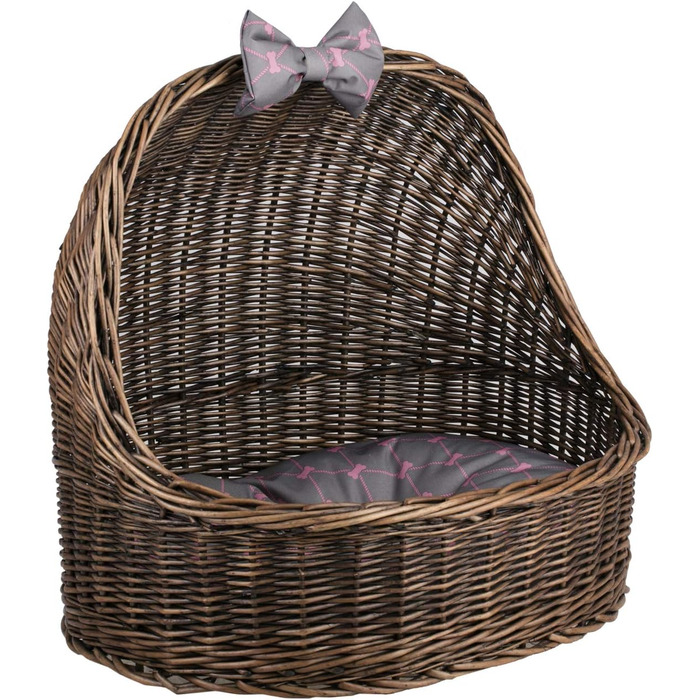 Плетіний лежак для кота з подушкою, з лози (темно-коричневий/сірий)