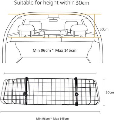 Автозахист для собак Nobleza: сталева перегородка-бар'єр у машину, 96-145x30 см