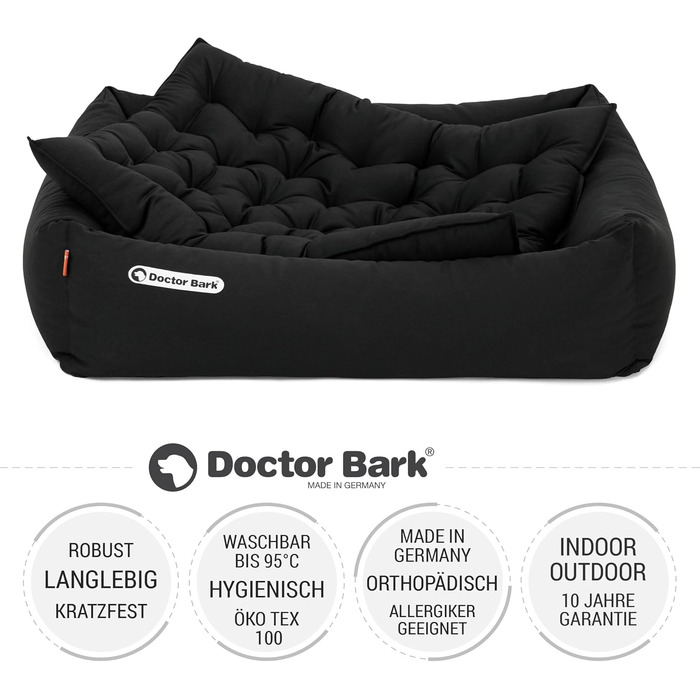 Ортопедичне ліжко для собак Doctor Bark - миється до 95°C, гігієнічне, без запаху, з м'якою подушкою для собак середніх порід (M - 80x70 см, чорний)