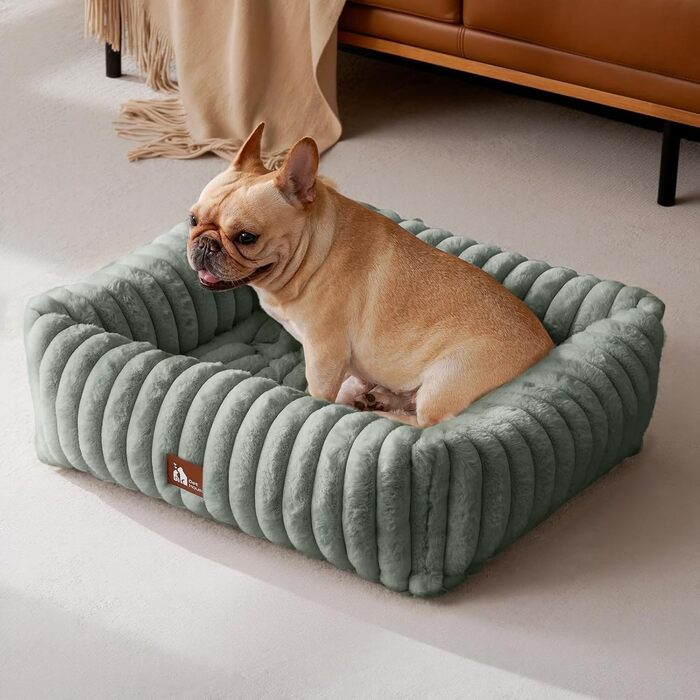 Ортопедичний лежак для собак та котів, лежанка для маленьких собак, з м'яким підголівником, знімний матрац, лежанка-софа з ручками (темно-сірий, 64x53x18 см) M, темно-сірий