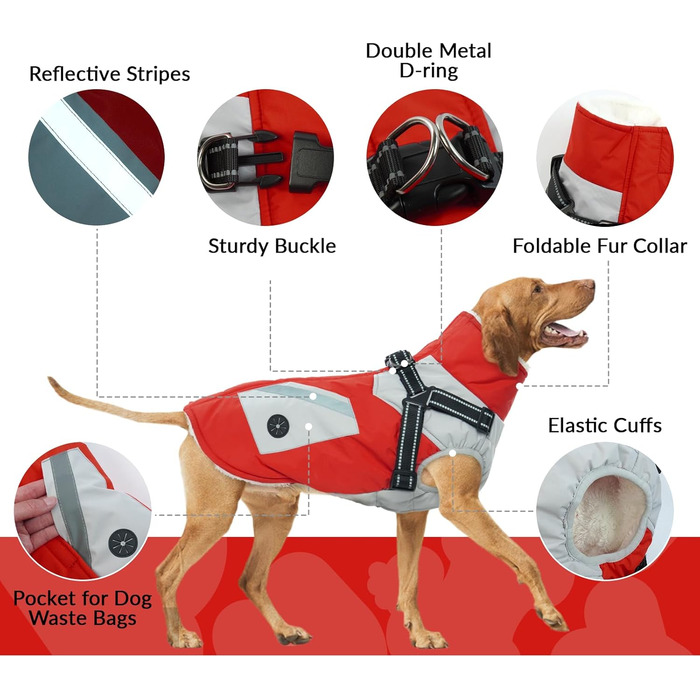 Зимовий одяг для собак, теплий зимовий одяг для маленьких собак, водонепроникний одяг для собак, одяг для собак чихуахуа (червоний, XS) XS (обхват шиї - 26 см, обхват грудей - 35 см) Червоний