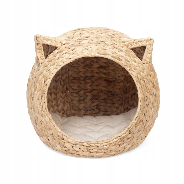 Ліжко-будиночок для кота: плетений кошик із водяного гіацинта з м'яким матрациком