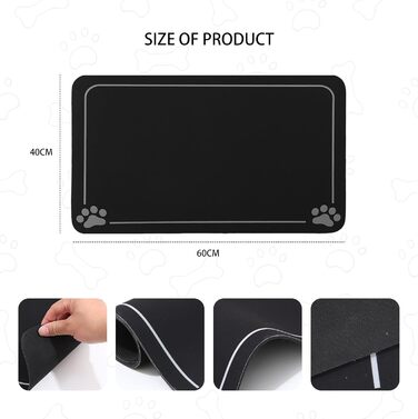Німецька килимок під миску для собак та котів, чорний, 40x60 см, неслизький, швидковисихаючий, легко миється