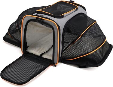 Транспортна сумка для котів та собак PETCUTE, складана переноска для тварин з підкладкою, шлейкою, дихаюча переноска для подорожей (сірий+помаранчевий)