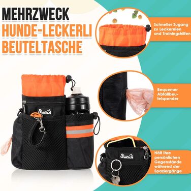 Сумка для ласощів для собак з диспенсером для пакетів та тримачем для пляшки, 3 способи носіння, регульований ремінь/ремень/кліпса, зелено-помаранчевий